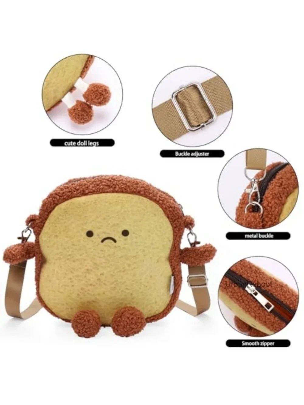 Plush Toast Crossbody Bag Cute Mini Purse Adjustable Strap